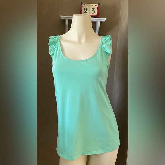 LILLY PULITZER SCULLY tank top Ruffle Green women’s size M 100% prima cotton - Picture 8 of 10